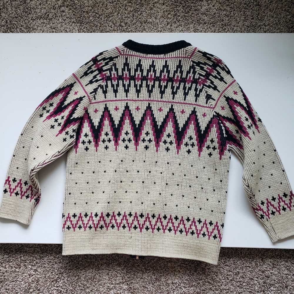 1960s 1970s Vintage Scotch Mist Shetland Cream Magenta Black Wool Sweater - Picture 7 of 9